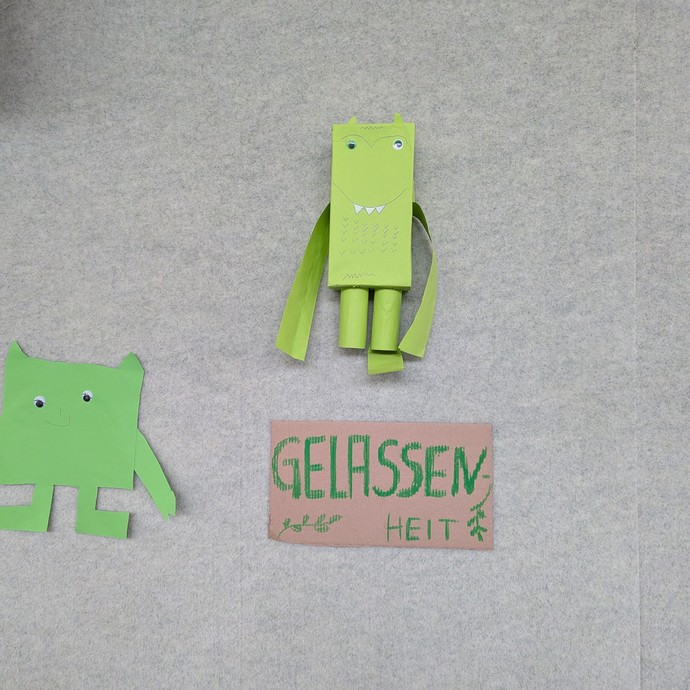 Grünes Gefühlsmonster für Gelassenheit (vergrößerte Bildansicht wird geöffnet)